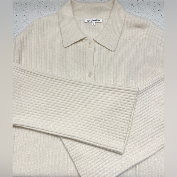 NEW Reformation Fantino Cashmere Collared Cardigan In Gossamer Size XL - Picture 6 of 17